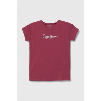 Pepe Jeans tricou copii culoarea bordo