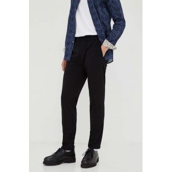 Samsoe Samsoe pantaloni barbati, culoarea negru, mulata