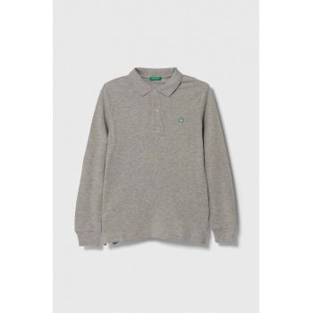 United Colors of Benetton longsleeve din bumbac pentru copii culoarea gri, melanj