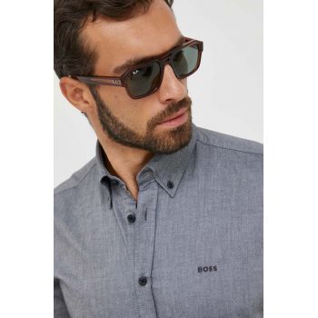 BOSS cămașă din bumbac ORANGE bărbați, culoarea gri, cu guler italian, regular 50489341 de firma originala