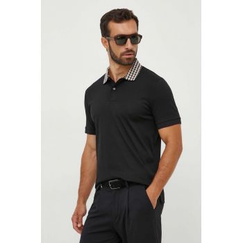 BOSS polo de bumbac culoarea negru, cu imprimeu