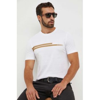 BOSS tricou din bumbac culoarea alb, cu imprimeu