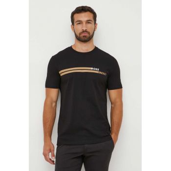 BOSS tricou din bumbac culoarea negru, cu imprimeu