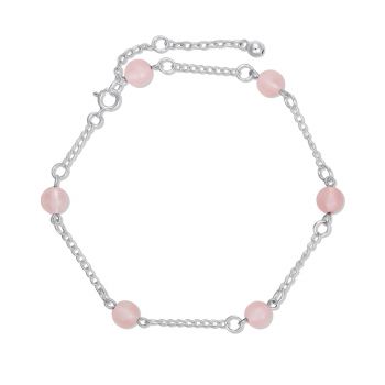 Bratara de glezna din argint Silver Rose Quartz