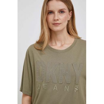 Dkny tricou femei, culoarea verde ieftin