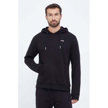 Fila bluza barbati, culoarea negru, cu glugă, neted de firma original