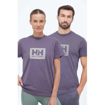 Helly Hansen tricou din bumbac culoarea violet, cu imprimeu 53285-096 de firma original