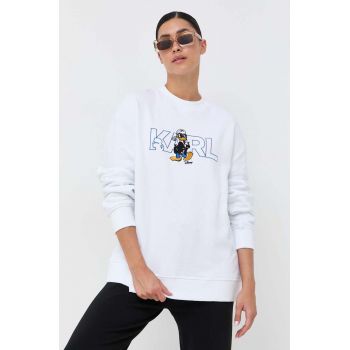 Karl Lagerfeld bluza femei, culoarea alb, cu imprimeu