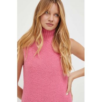 Luisa Spagnoli vesta de lana culoarea roz, călduros, cu guler de firma original