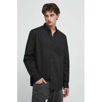 Medicine camasa din bumbac barbati, culoarea negru, cu guler button-down, regular de firma originala