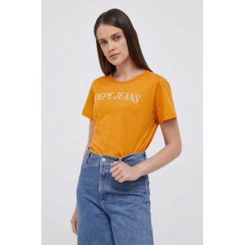 Pepe Jeans tricou din bumbac culoarea portocaliu