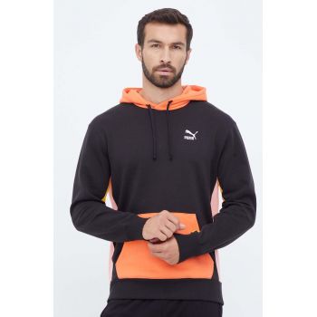 Puma hanorac de bumbac barbati, culoarea negru, cu glugă, modelator