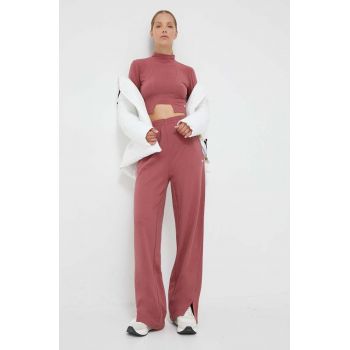 Reebok Classic pantaloni de trening din bumbac culoarea roz, neted