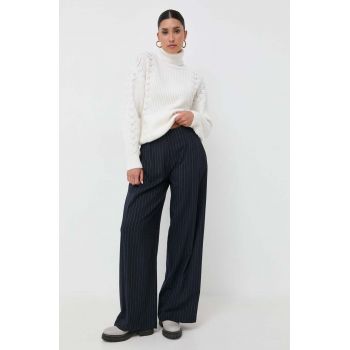 Silvian Heach pantaloni femei, culoarea albastru marin, lat, high waist