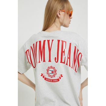 Tommy Jeans tricou din bumbac culoarea gri
