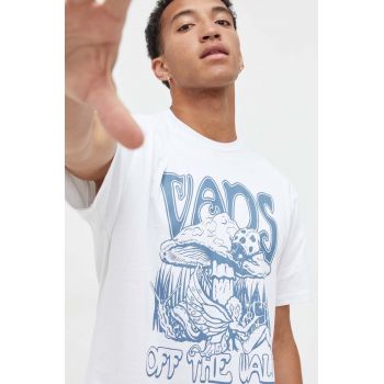 Vans tricou din bumbac culoarea alb, cu imprimeu