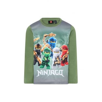 Lego longsleeve din bumbac pentru copii culoarea verde, cu imprimeu