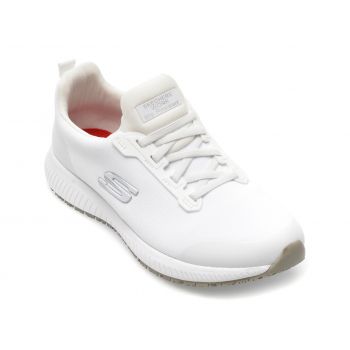 Pantofi SKECHERS albi, SQUAD SR, din material textil