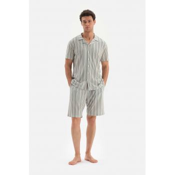 Pijama din amestec de modal cu dungi la reducere