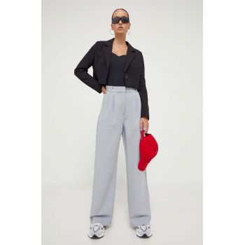 Abercrombie & Fitch pantaloni femei, culoarea gri, drept, high waist
