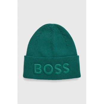 Boss Orange caciula din amestec de lana BOSS ORANGE culoarea verde, din tricot gros de firma originala