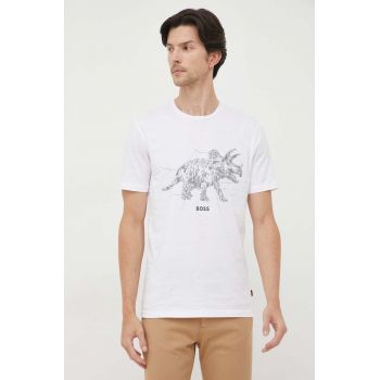 Boss Orange tricou din bumbac BOSS ORANGE culoarea alb, cu imprimeu