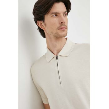 BOSS polo de bumbac culoarea bej, neted