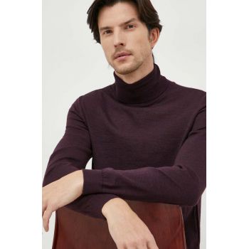 BOSS pulover de lana barbati, culoarea bordo, light, cu guler