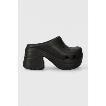 Crocs papuci Siren Clog femei, culoarea negru, cu toc drept 208371