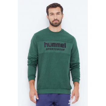 Hummel hanorac de bumbac barbati, culoarea verde, cu imprimeu