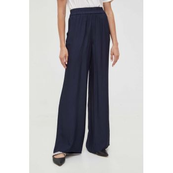 Ivy Oak pantaloni Pia femei, culoarea albastru marin, lat, high waist