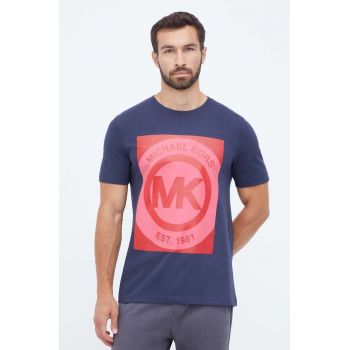 Michael Kors tricou lounge din bumbac culoarea albastru marin, cu imprimeu de firma original