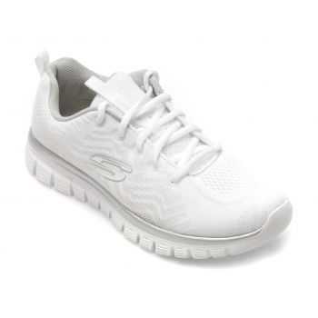 Pantofi SKECHERS albi, GRACEFUL-GET CONNECT, din piele ecologica