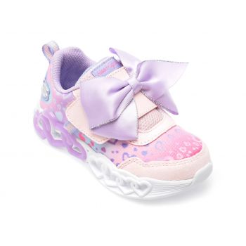 Pantofi SKECHERS roz, INFINITE HEART LIGHT, din piele ecologica si material textil