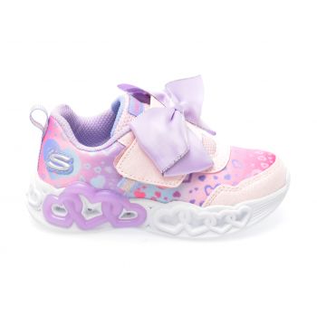 Pantofi SKECHERS roz, INFINITE HEART LIGHT, din piele ecologica si material textil