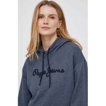 Pepe Jeans bluza Nanette femei, culoarea albastru marin, cu glugă, cu imprimeu