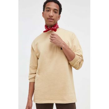 Vans longsleeve din bumbac culoarea bej, neted