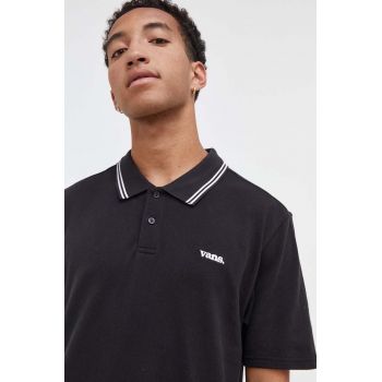 Vans polo de bumbac culoarea negru, neted ieftin