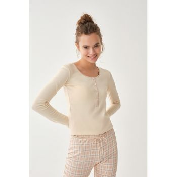 Bluza de pijama cu fenta cu nasturi
