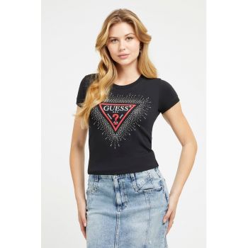Tricou slim fit cu aplicatii cu strasuri