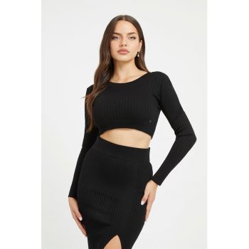 Pulover crop cu aspect striat