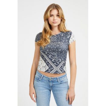 Tricou crop din amestec de modal cu model grafic