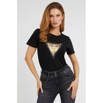 Tricou cu decolteu la baza gatului si imprimeu logo