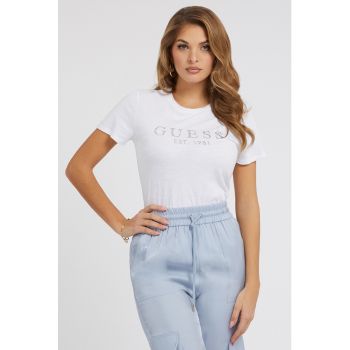 Tricou cu decolteu la baza gatului si logo frontal