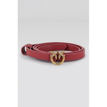 Curea ingusta de piele cu catarama cu logo Love Berry
