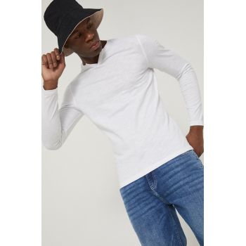 Medicine longsleeve din bumbac culoarea alb, neted