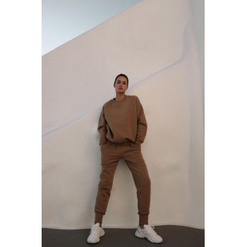 MUUV. pantaloni Spodnie Dresowe Soft Touch femei, culoarea maro, neted de firma original