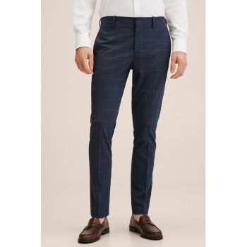 Pantaloni super slim fit cu imprimeu in carouri Paulo