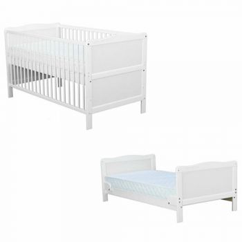 Patut din Lemn BabyNeeds Nadia Transformabil Pentru Bebe si Junior 140x70 cm Alb