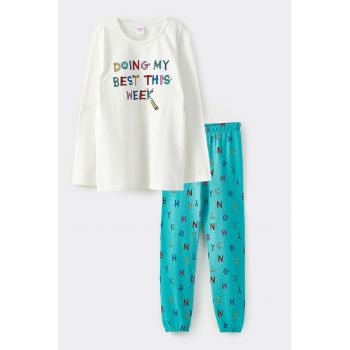 Pijama de bumbac cu imprimeu text